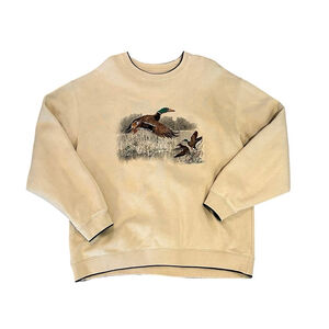 Vintage Mallard Duck Embroidered Sweatshirt pale yellow Outdoors Crewneck